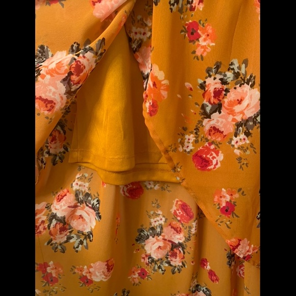 Gold and Coral Chiffon Hi-low Skirt - Picture 4 of 7